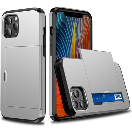 Mobigear Card iPhone 12 Pro Hülle Hardcase Backcover Stoßfest mit Kartenhalter - Silber