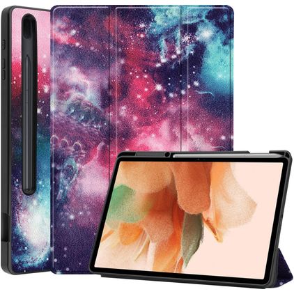 Mobigear Tri-Fold Gel Samsung Galaxy Tab S7 FE TPU / Kunstleder Klapphülle + Stylus-Halter - Milky Way