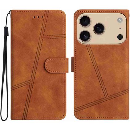 Mobigear Stitch iPhone 17 Pro Max Hülle Klapphülle Geldbörse - Braun