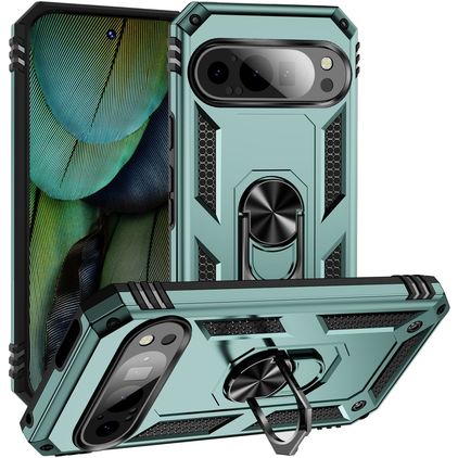 Mobigear Armor Ring Google Pixel 9 Hardcase Backcover Shockproof mit Ringhalter - Grün