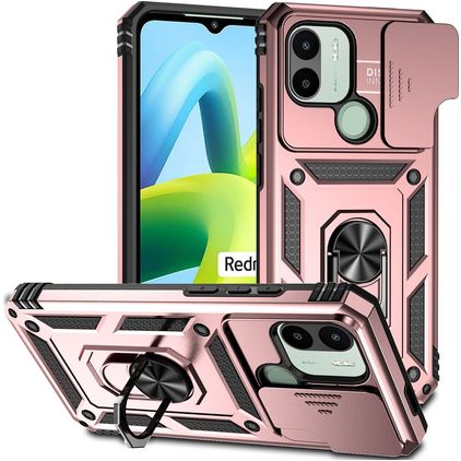 Mobigear Armor Ring Cam Slide Xiaomi Redmi A1 4G Hardcase Backcover Shockproof mit Ringhalter und Kamera-Slider - Roségold