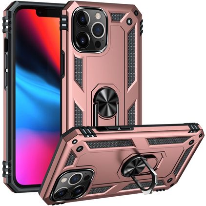 Mobigear Armor Ring iPhone 14 Pro Max Hülle Hardcase Backcover Stoßfest mit Ringhalter - Roségold