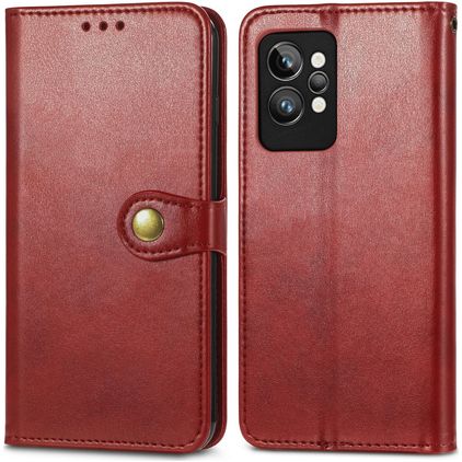 Mobigear Snap Button Realme GT2 Pro Hülle Klapphülle Geldbörse - Rot