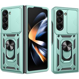 Mobigear Armor Ring Cam Slide Samsung Galaxy Z Fold 7 Hülle Hardcase Backcover Stoßfest mit Ringhalter und Kamera Slider - Grün
