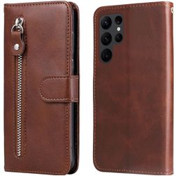 Mobigear Zipper Samsung Galaxy S23 Ultra Hülle Klapphülle Geldbörse - Braun