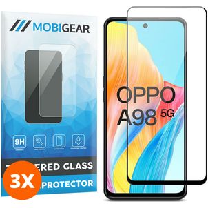 Mobigear Premium OPPO A98 Panzerglas Gehärtetes Glas Displayschutz - Hüllenfreundlich - Schwarz (3er Pack)