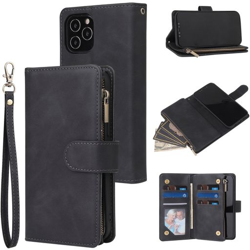 Mobigear Zipper iPhone 12 Hülle Klapphülle Geldbörse - Schwarz