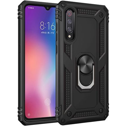 Mobigear Armor Ring Xiaomi Mi 9 Hülle Hardcase Backcover Stoßfest mit Ringhalter - Schwarz