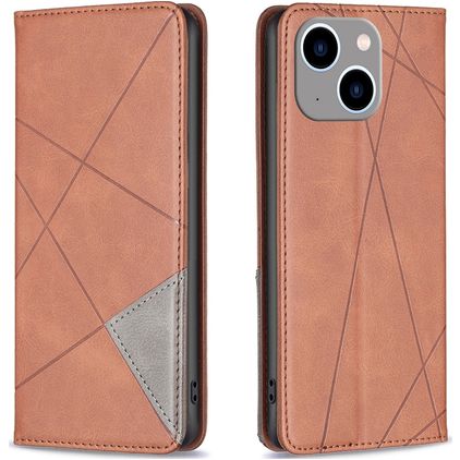 Mobigear Rhombus Slim iPhone 15 Plus Hülle Klapphülle - Braun