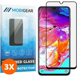 Mobigear Premium Samsung Galaxy A70 Panzerglas Gehärtetes Glas Displayschutz - Hüllenfreundlich - Schwarz (3er Pack)
