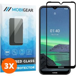 Mobigear Premium Nokia 1.4 Panzerglas Gehärtetes Glas Displayschutz - Hüllenfreundlich - Schwarz (3er Pack)