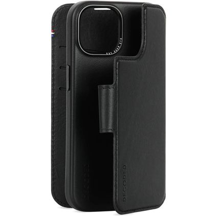Decoded Detachable Wallet iPhone 15 MagSafe Hülle Echtes Leder Abnehmbare 2in1 Klapphülle Geldbörse - Schwarz