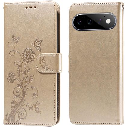 Mobigear Flowers Google Pixel 11 Pro Hülle Klapphülle Geldbörse - Gold