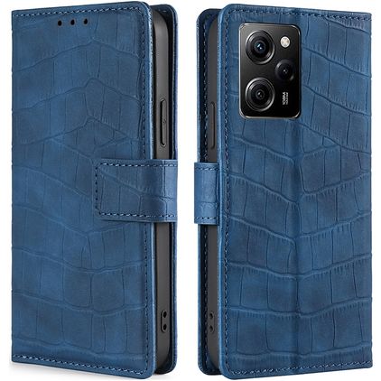 Mobigear Croco POCO X5 Pro Hülle Klapphülle Geldbörse - Blau