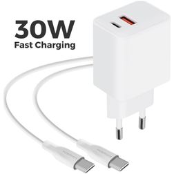 Mobiparts Wall Charger Dual USB / USB-C USB-C 1 Meter Power Delivery 30W 3A - Weiß