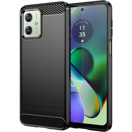 Mobigear Brushed Slim Motorola Moto G54 Hülle Flexibles TPU Backcover - Schwarz