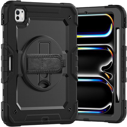 Xccess Survivor All-round iPad Pro 11 Zoll (2025) Hülle Kunststoff,Silikon Backcover + Schulterträger + Ständer - Schwarz