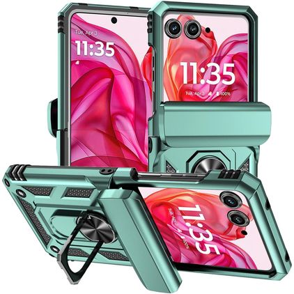 Mobigear Armor Ring Motorola Razr 50 Hülle Hardcase Backcover Stoßfest mit Ringhalter - Grün