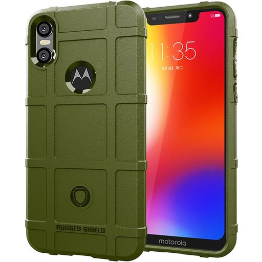 Mobigear Rugged Shield Motorola One Power Hülle Flexibles TPU Backcover Stoßfest - Grün