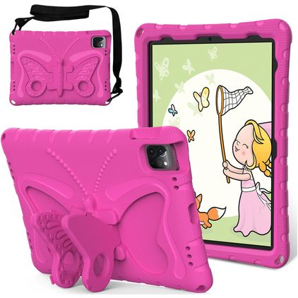 Mobigear Butterfly iPad Air 11 Zoll (2024) Hülle EVA Schaum Backcover + Schulterträger + Ständer - Magenta