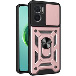 Mobigear Armor Ring Cam Slide Xiaomi Redmi 10 5G Hülle Hardcase Backcover Stoßfest mit Ringhalter und Kamera Slider - Roségold