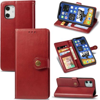 Mobigear Snap Button iPhone 12 Hülle Klapphülle Geldbörse - Rot