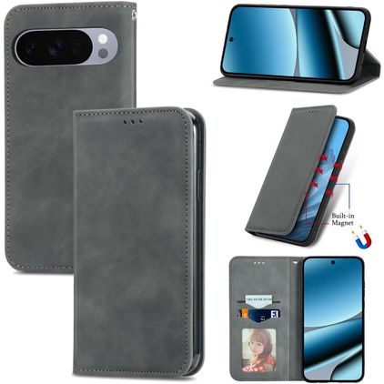 Mobigear Retro Slim Google Pixel 10 Pro XL Hülle Klapphülle Geldbörse - Grau