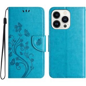 Mobigear Flowers iPhone 16 Pro Max Hülle Klapphülle Geldbörse - Blau