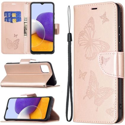 Mobigear Butterfly Samsung Galaxy A22 5G Hülle Klapphülle Geldbörse - Roségold