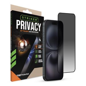 Striker Xtreme Impact Privacy iPhone 16 Panzerglas Gehärtetes Glas Displayschutz Privacy - Hüllenfreundlich - Schwarz