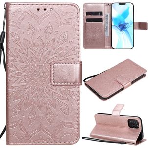 Mobigear Sunflower iPhone 12 Hülle Klapphülle Geldbörse - Roségold
