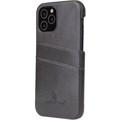 Fierre Shann Premium Card iPhone 12 Pro Hülle Backcover mit Kartenhalter - Grau
