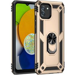 Mobigear Armor Ring Samsung Galaxy A03 Hülle Hardcase Backcover Stoßfest mit Ringhalter - Gold
