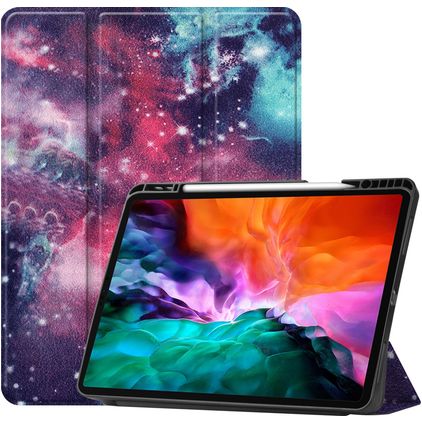 Mobigear Tri-Fold Gel iPad Pro 12.9 Zoll (2021) Hülle TPU,Kunstleder Klapphülle + Stifthalter - Milky Way
