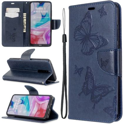 Mobigear Butterfly Xiaomi Redmi 8 Hülle Klapphülle Geldbörse - Blau