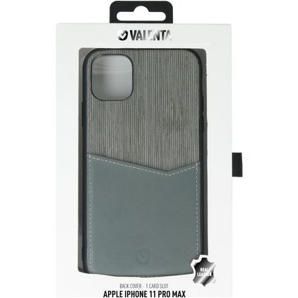 Valenta Card Slot iPhone 11 Pro Max Hülle Echtes Leder Backcover mit Kartenhalter - Grau