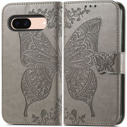 Mobigear Butterfly Google Pixel 8a Hülle Klapphülle Geldbörse - Grau