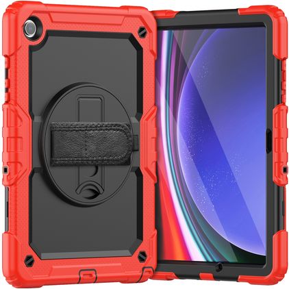 Mobigear SureGrip Xtreme Samsung Galaxy Tab A9 Plus (2023) Hülle Kunststoff,Silikon Backcover + Schulterträger + Ständer - Rot
