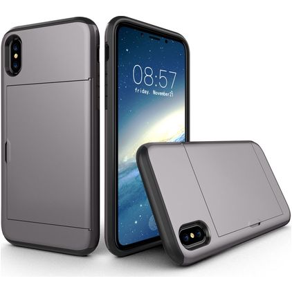 Mobigear Card iPhone X Hülle Hardcase Backcover Stoßfest mit Kartenhalter - Grau