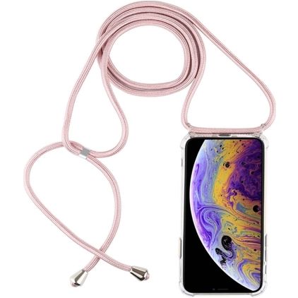 Mobigear Lanyard iPhone XS Flexibles TPU Handykette - Transparent / Roségold