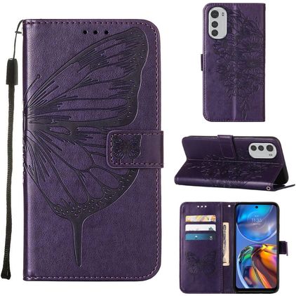 Mobigear Butterfly Motorola Moto E32s Hülle Klapphülle Geldbörse - Lila