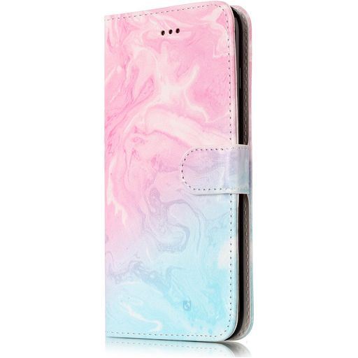 Mobigear Marble iPhone 8 Plus Hülle Klapphülle Geldbörse - Blau / Pink