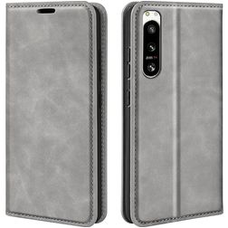 Mobigear Retro Slim Sony Xperia 5 IV Hülle Klapphülle Geldbörse - Grau