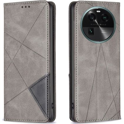 Mobigear Rhombus Slim OPPO Find X6 Hülle Klapphülle - Grau