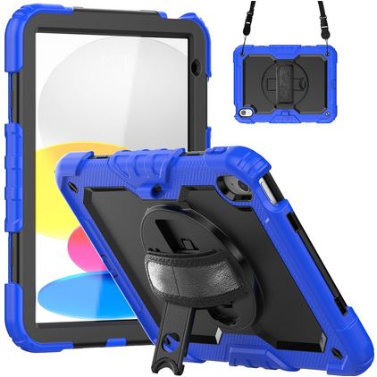Mobigear SureGrip Xtreme iPad 11 (2025) Hülle Kunststoff,Silikon Backcover + Schulterträger + Ständer - Schwarz / Blau
