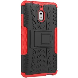 Mobigear Tire Nokia 2.1 Hülle Hardcase Backcover Stoßfest mit Ständer - Schwarz / Rot