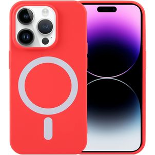 Mobigear Rubber Touch iPhone 15 Pro Max Silikon MagSafe Hülle Backcover - Rot
