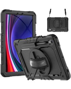 Mobigear SureGrip Xtreme Samsung Galaxy Tab S9 Hülle Kunststoff,Silikon Backcover + Stifthalter + Schulterträger + Ständer - Schwarz