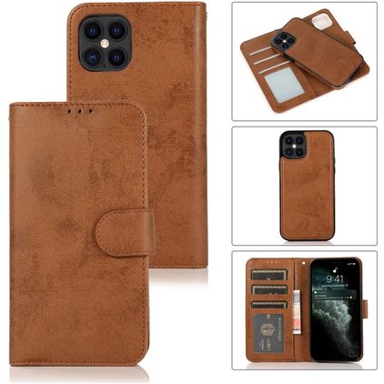 Mobigear Wallet iPhone 12 Pro Hülle Abnehmbare 2in1 Klapphülle Geldbörse - Braun