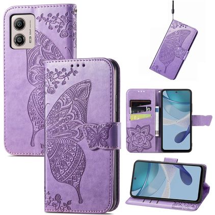 Mobigear Butterfly Motorola Moto E13 Hülle Klapphülle Geldbörse - Lila